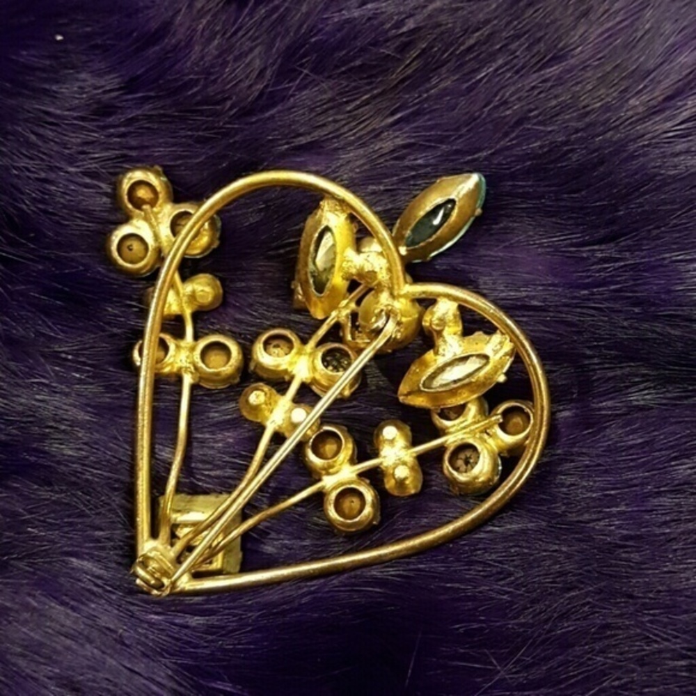 VINTAGE‎ HEART GEMSTONE LARGE BROOCH - Picture 2 of 3
